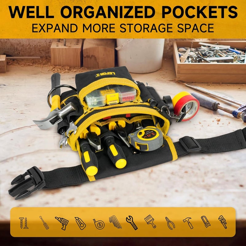 LEFORZ Tool Belt,Magnetic Tool Pouch,14-Pockets Tool Belts for Men,Detachable & Adjustable Tool Pouch belt for Electrician,Carpenter,Construction,Work Apron,Utility Belt,Black-Yellow - Image 5